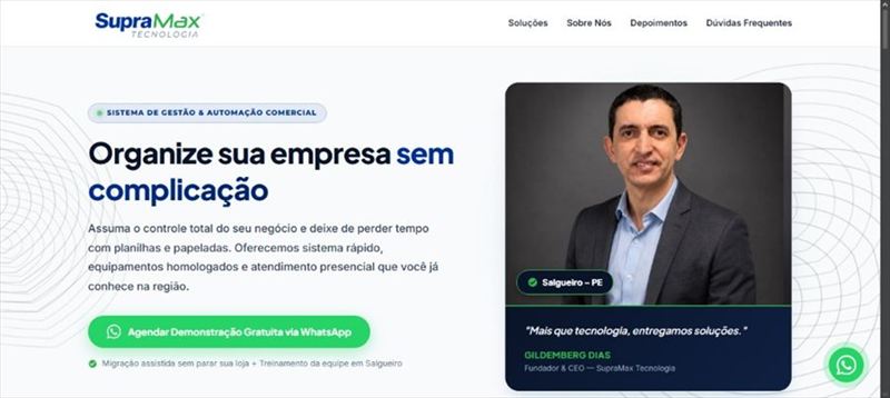 Exemplo de Landing Page Profissional criada pela Tick Sites para SupraMax Tecnologia